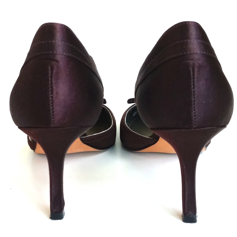 Ann Taylor Elegant Satin Brown Women's Kitten 3” Heels With Bow 8 - Picture 10 of 12